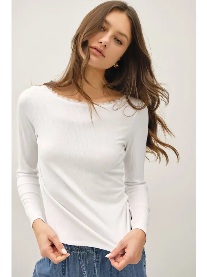 Lucy Lace Trim Ribbed Top