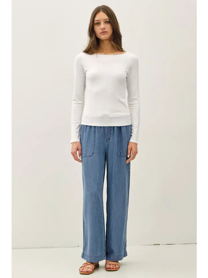 Lucy Lace Trim Ribbed Top