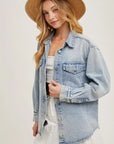 Carrie Washed Denim Button Down Shirt Jacket