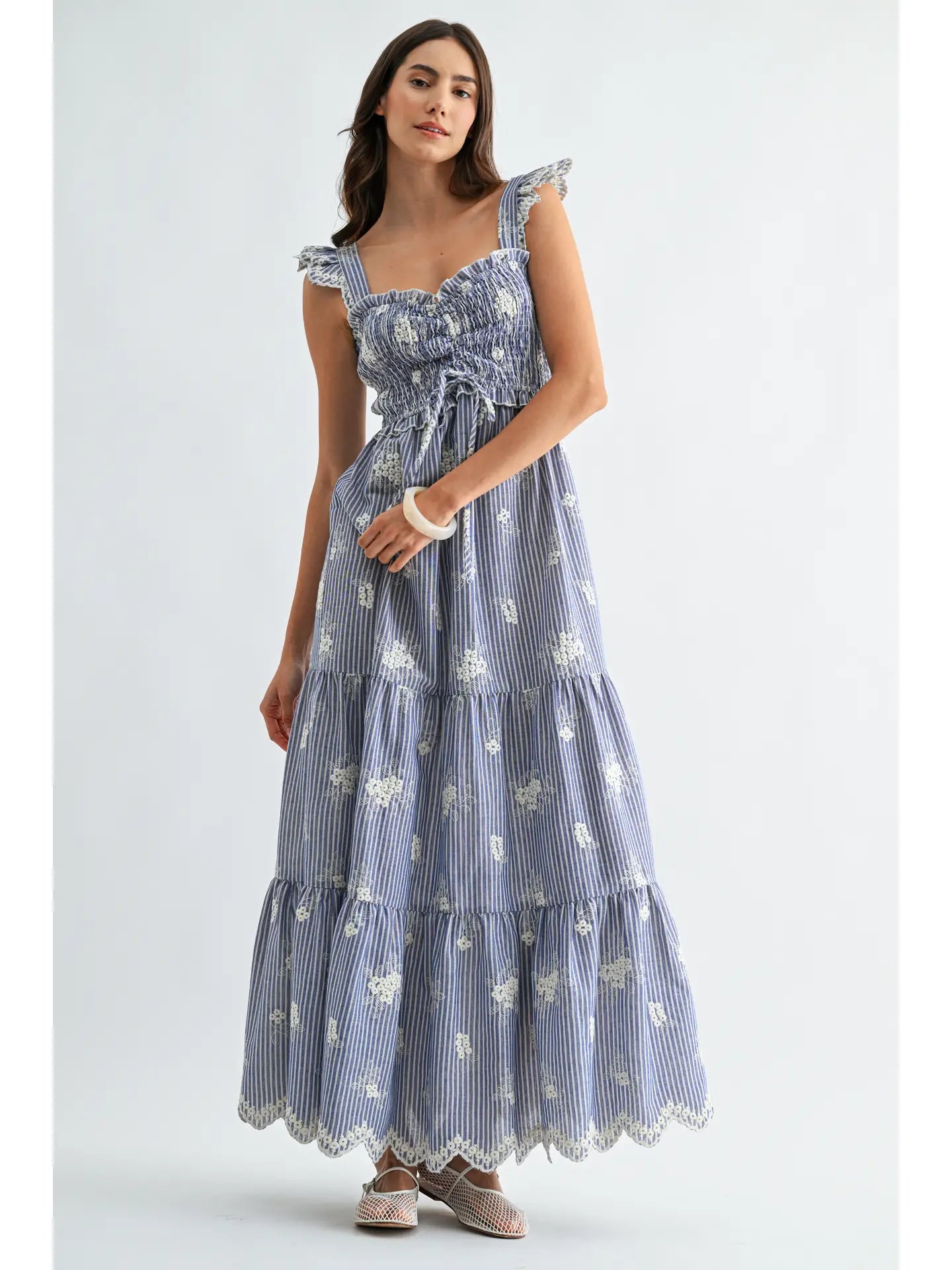 Ellie Embroidered Striped Maxi Dress