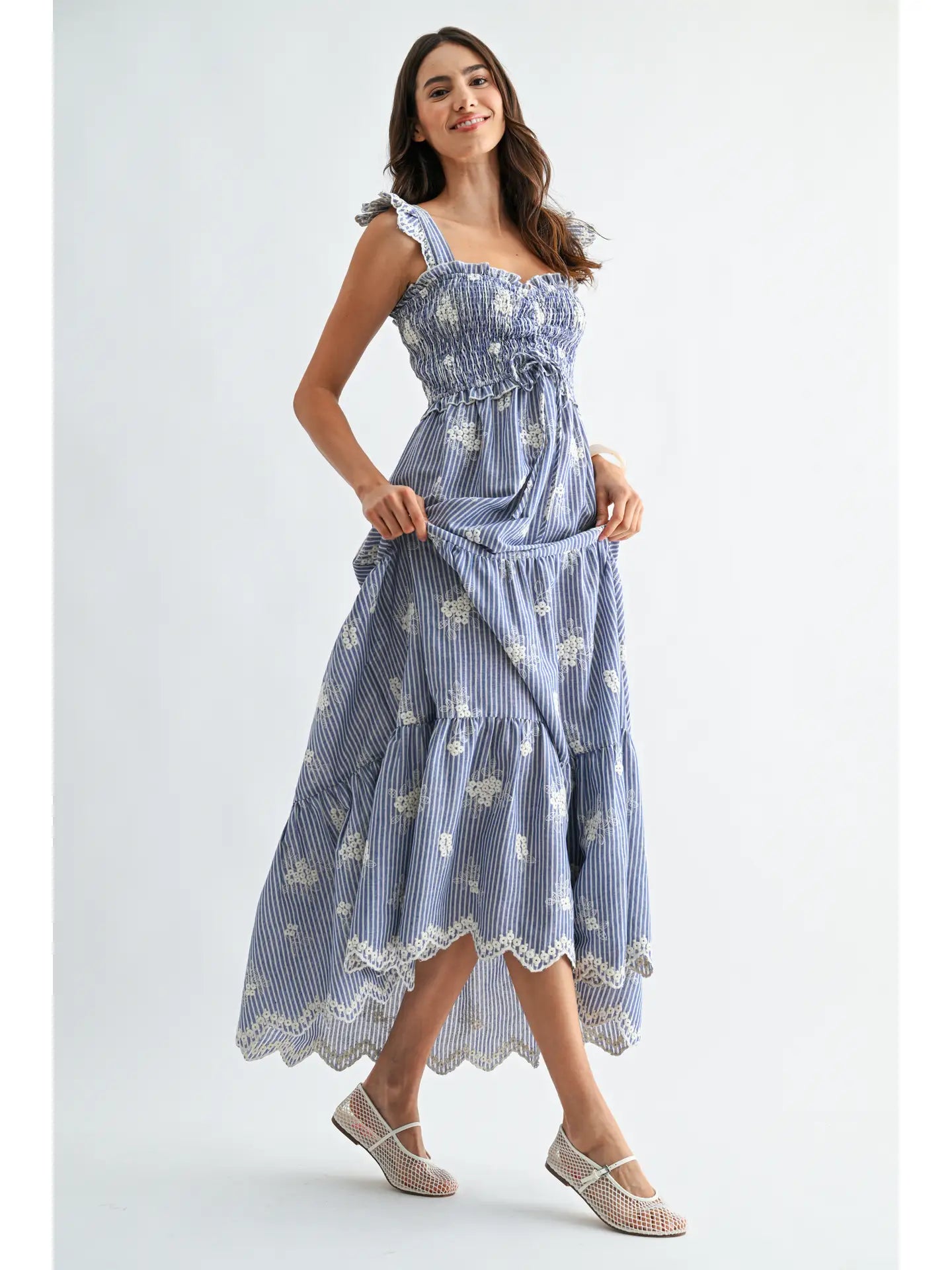 Ellie Embroidered Striped Maxi Dress