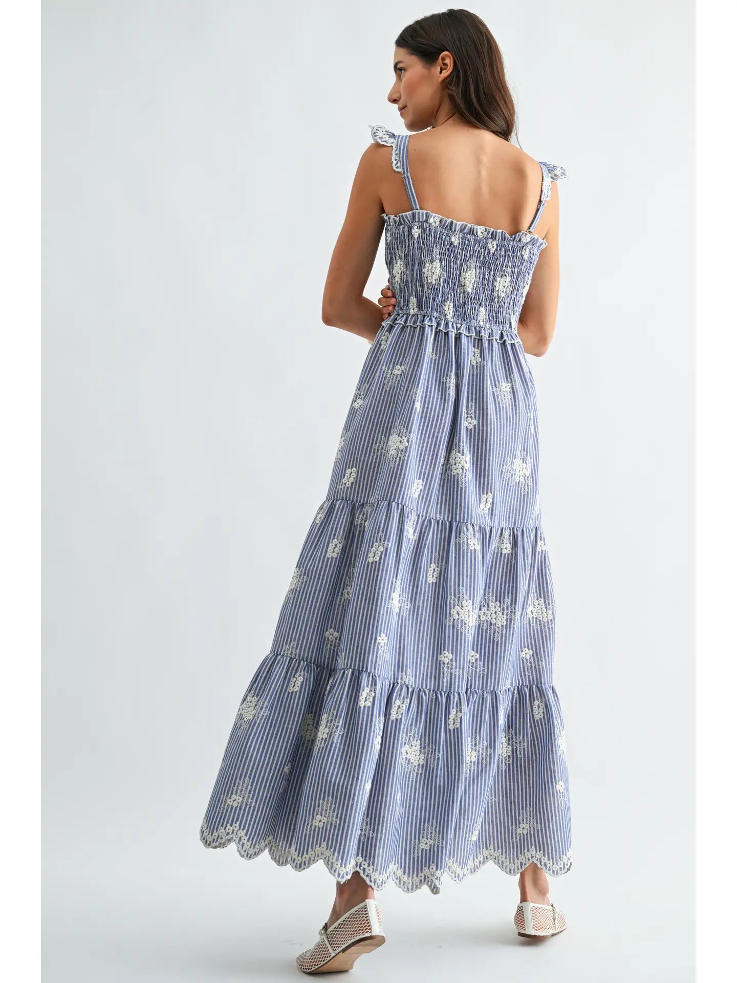 Ellie Embroidered Striped Maxi Dress