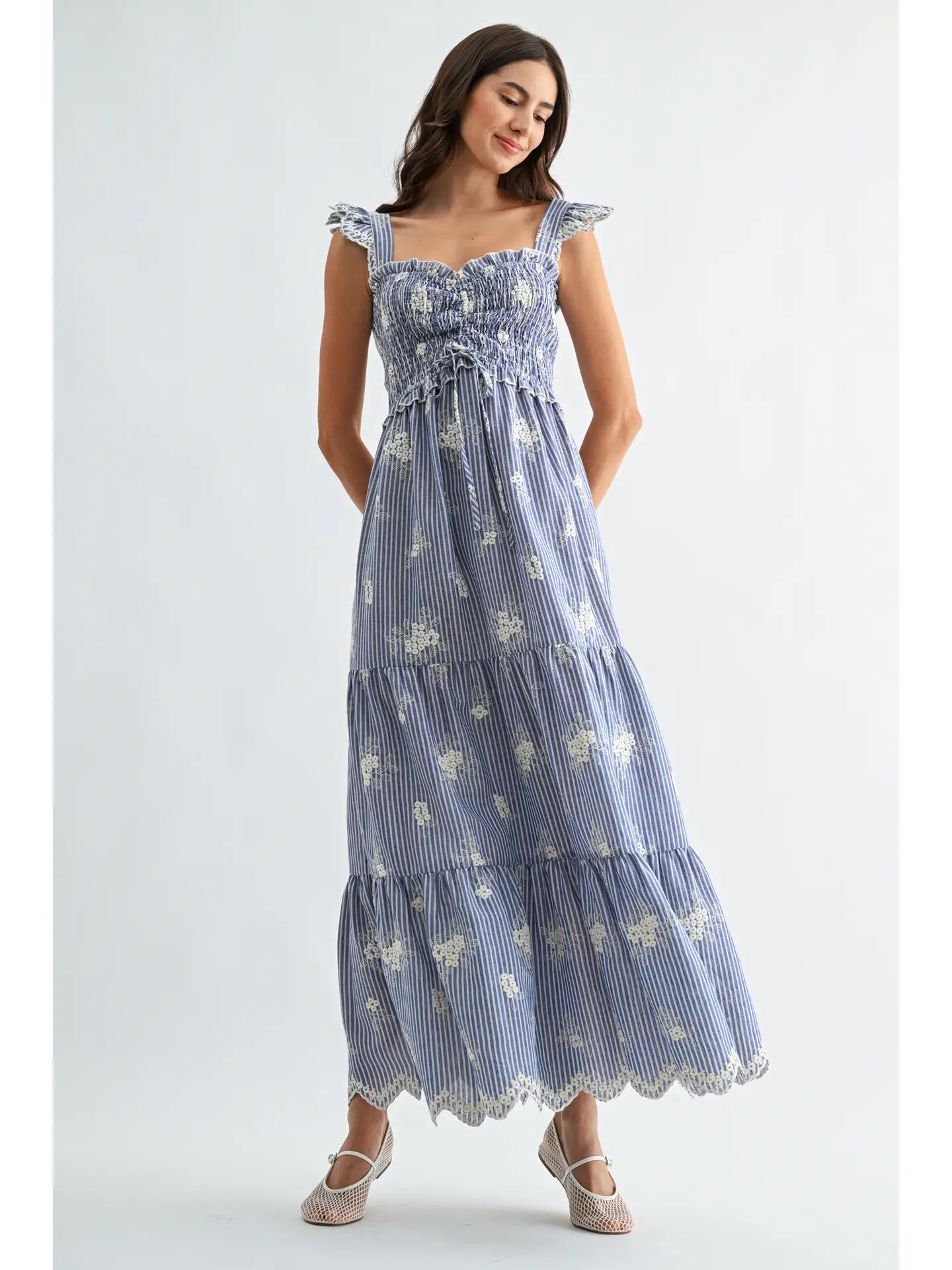 Ellie Embroidered Striped Maxi Dress