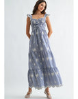 Ellie Embroidered Striped Maxi Dress