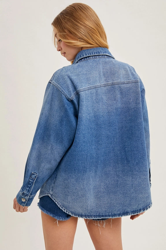 Carrie Washed Denim Button Down Shirt Jacket