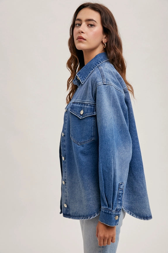 Carrie Washed Denim Button Down Shirt Jacket