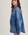 Carrie Washed Denim Button Down Shirt Jacket