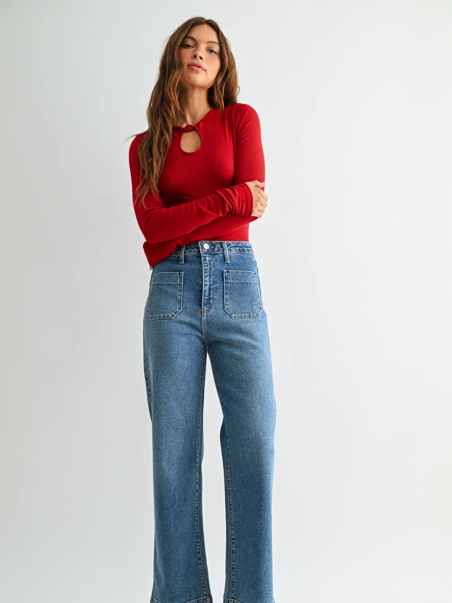 Patch Pocket Wide Leg Denim