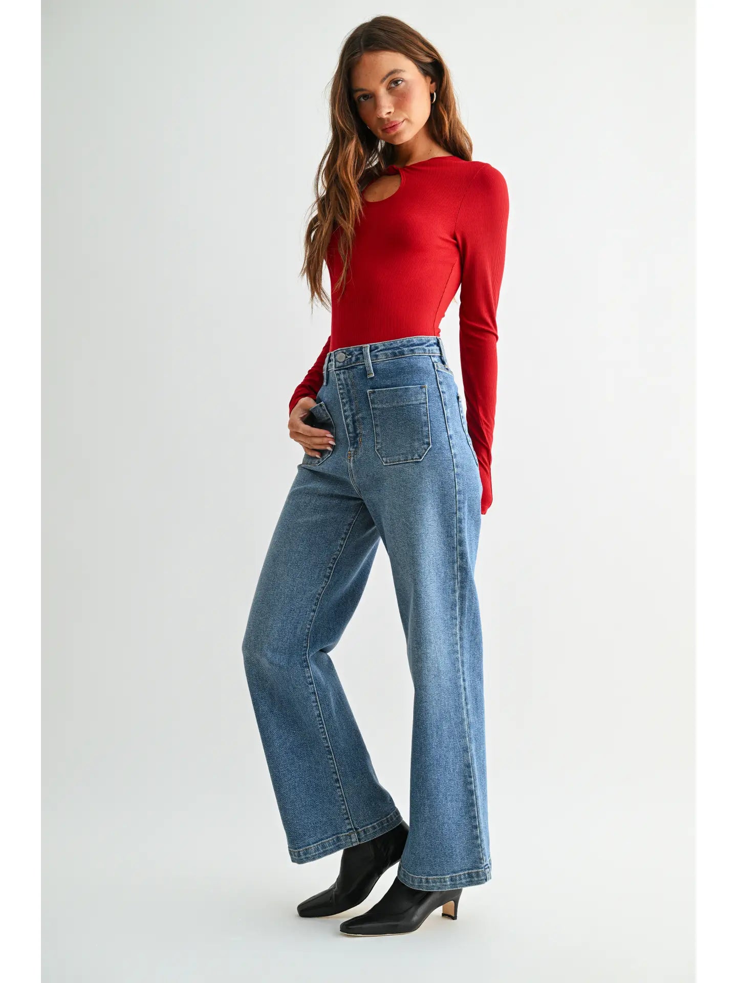 Patch Pocket Wide Leg Denim