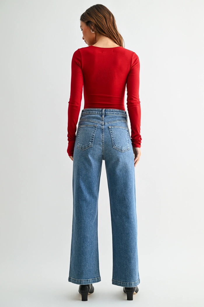 Patch Pocket Wide Leg Denim