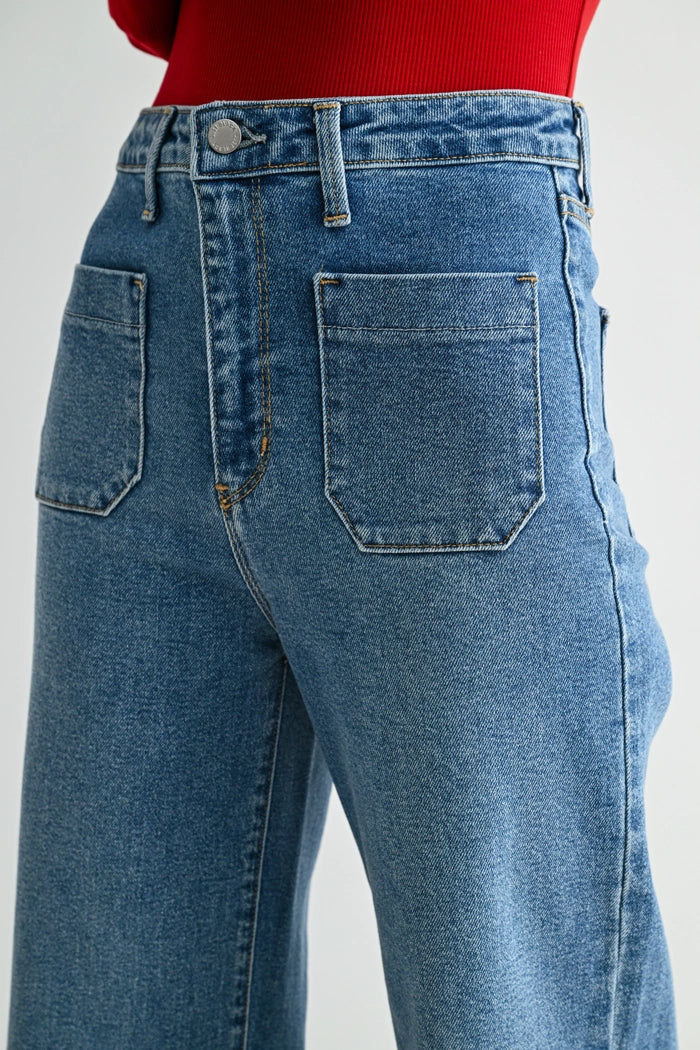 Patch Pocket Wide Leg Denim