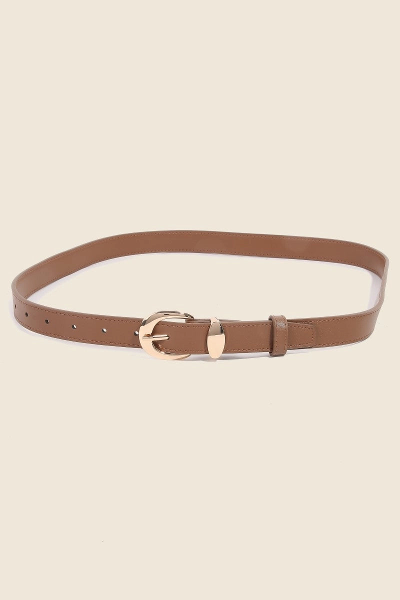 Metallic Crescent Buckle Leather Belt