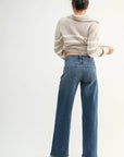 Mid Rise Slim Wide Leg Denim