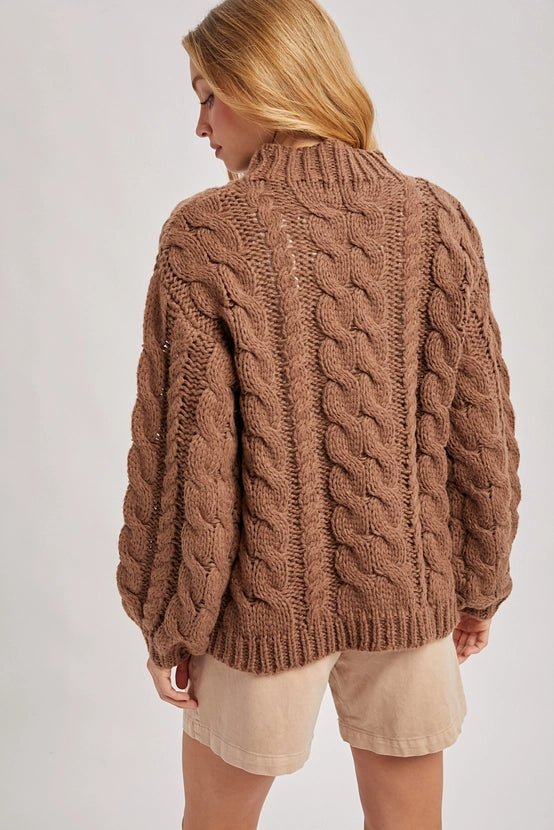 Mock Neck Cable Knit Sweater
