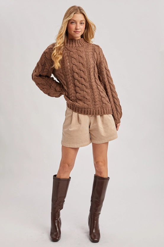 Mock Neck Cable Knit Sweater