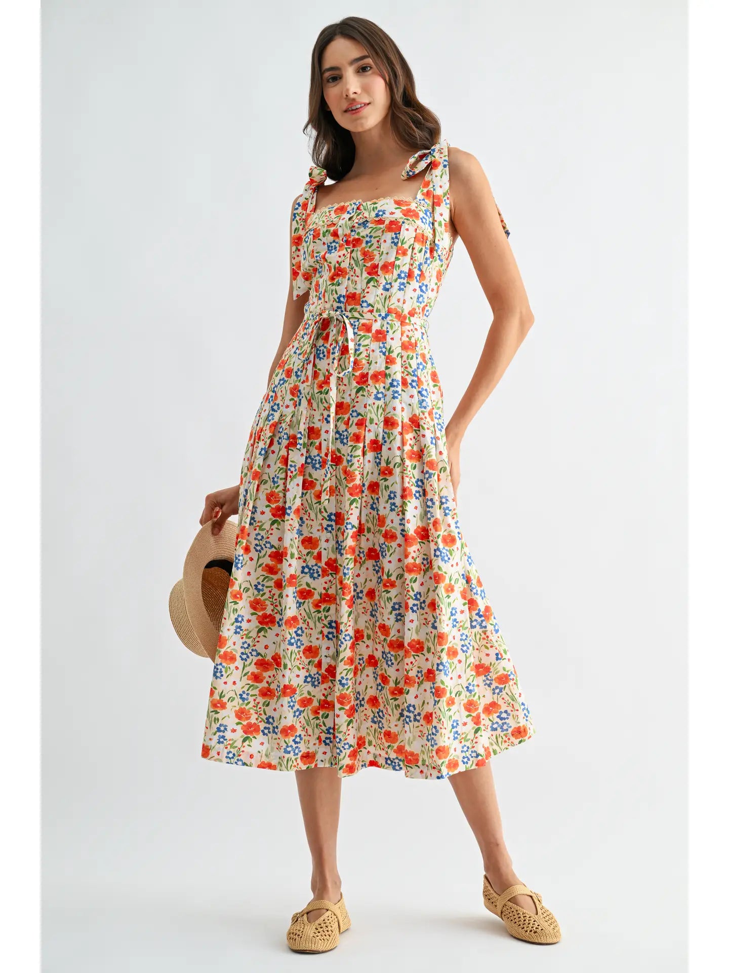 Bailey Botanical Tie-Shoulder Midi Dress