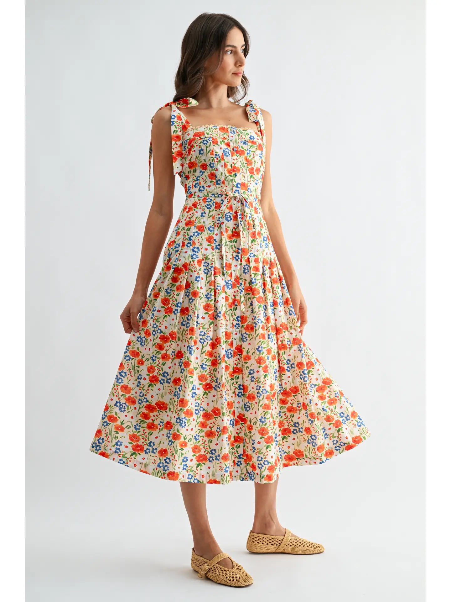 Bailey Botanical Tie-Shoulder Midi Dress
