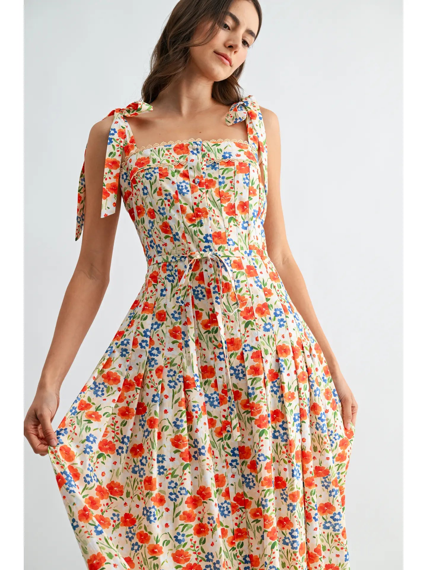 Bailey Botanical Tie-Shoulder Midi Dress
