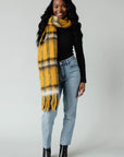 Plaid Long Scarf with Fringe