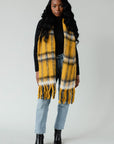 Plaid Long Scarf with Fringe