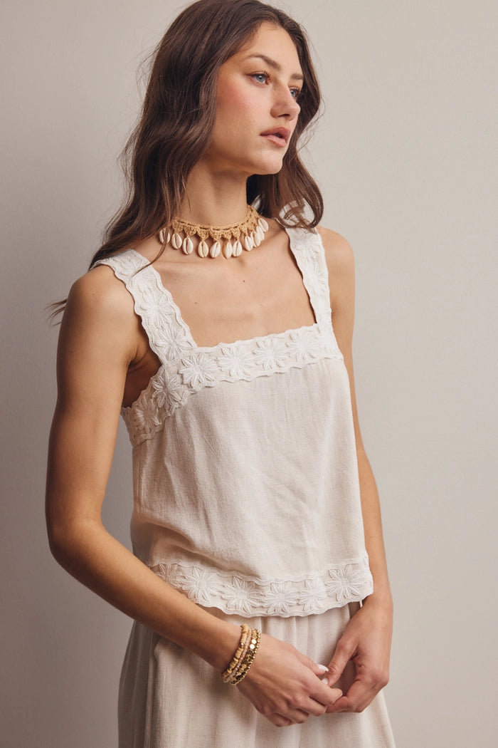 Esme Embroidered Square Neck Tank