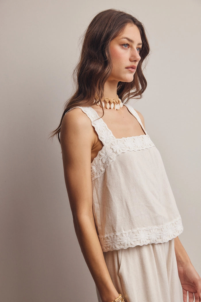 Esme Embroidered Square Neck Tank