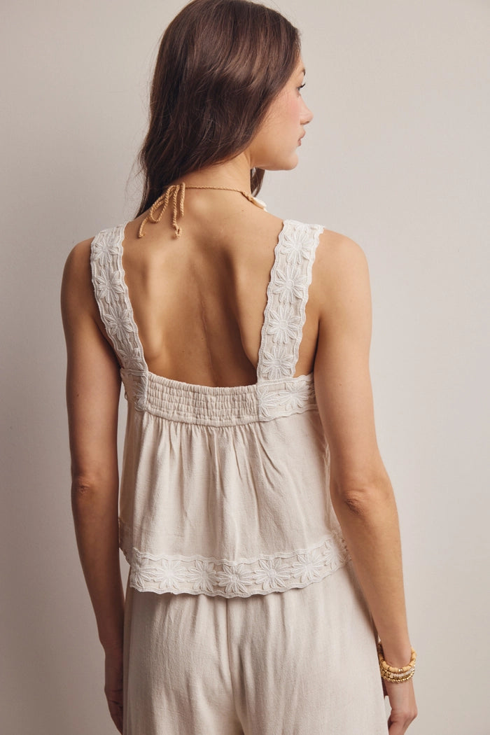 Esme Embroidered Square Neck Tank