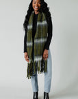 Plaid Long Scarf with Fringe