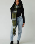 Plaid Long Scarf with Fringe