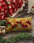 Gold Velvet Holiday Embroidery 12"X20" Throw Pillow