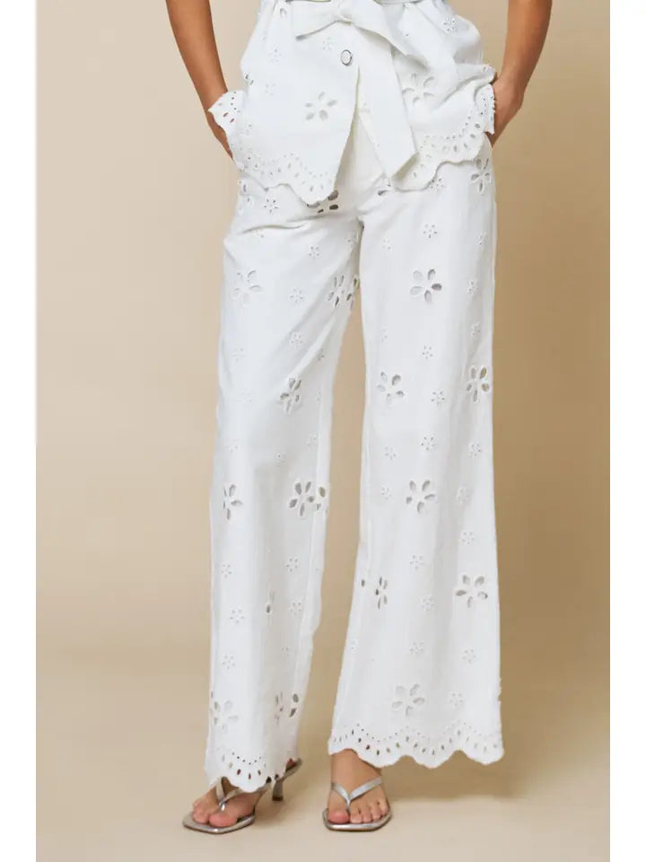 Finley Embroidery Scalloped Hem Pants