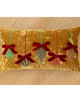 Gold Velvet Holiday Embroidery 12"X20" Throw Pillow