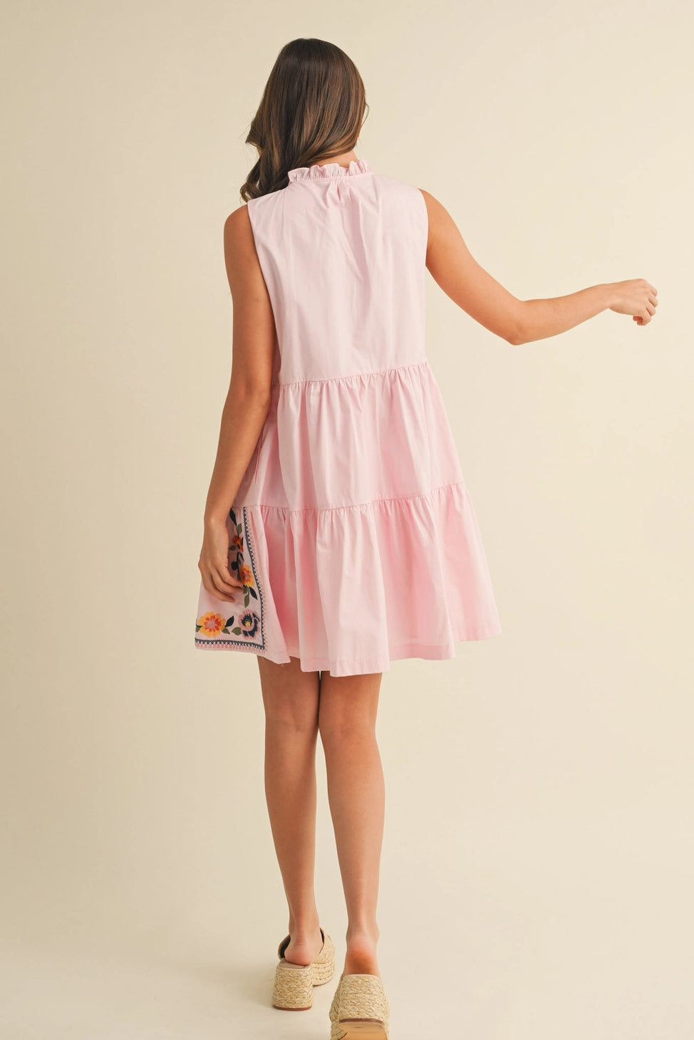 Floral Embroidery Tiered Mini Dress
