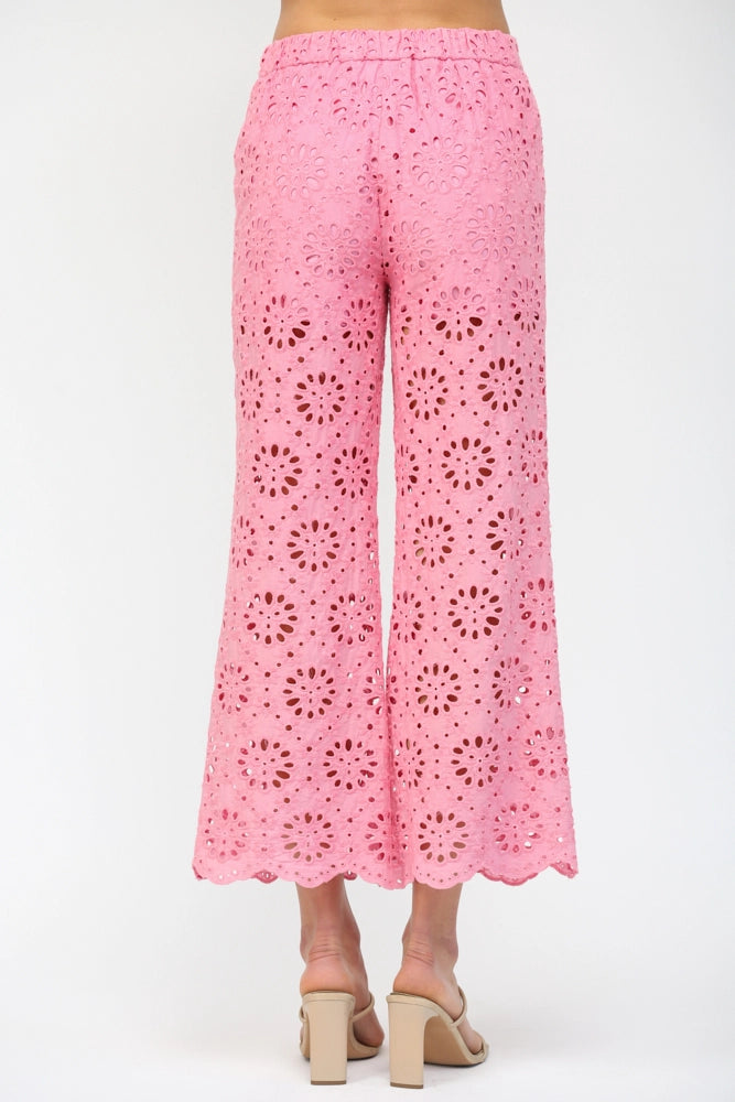 Eliza Eyelet Cropped Wide Leg Pant