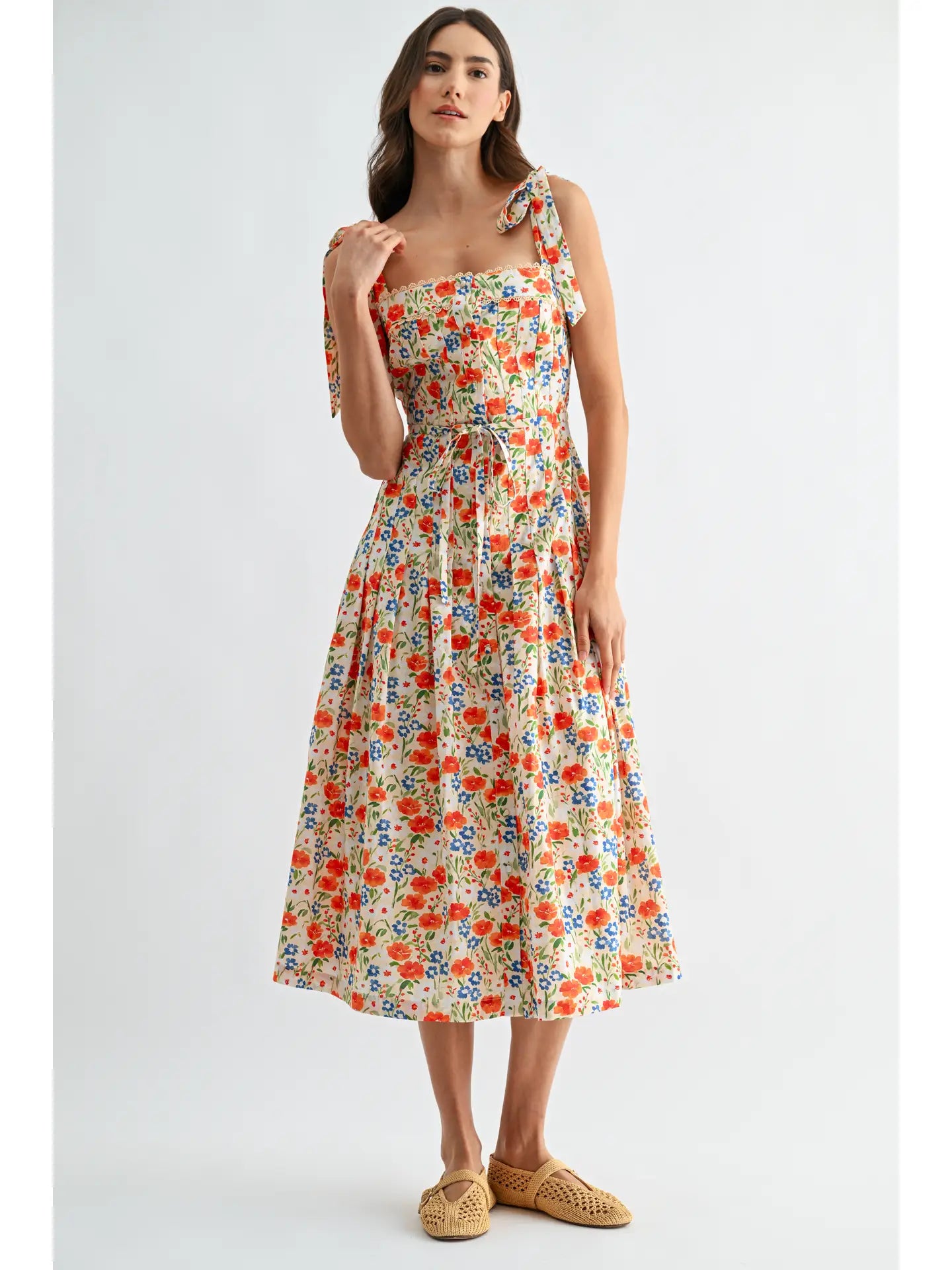 Bailey Botanical Tie-Shoulder Midi Dress