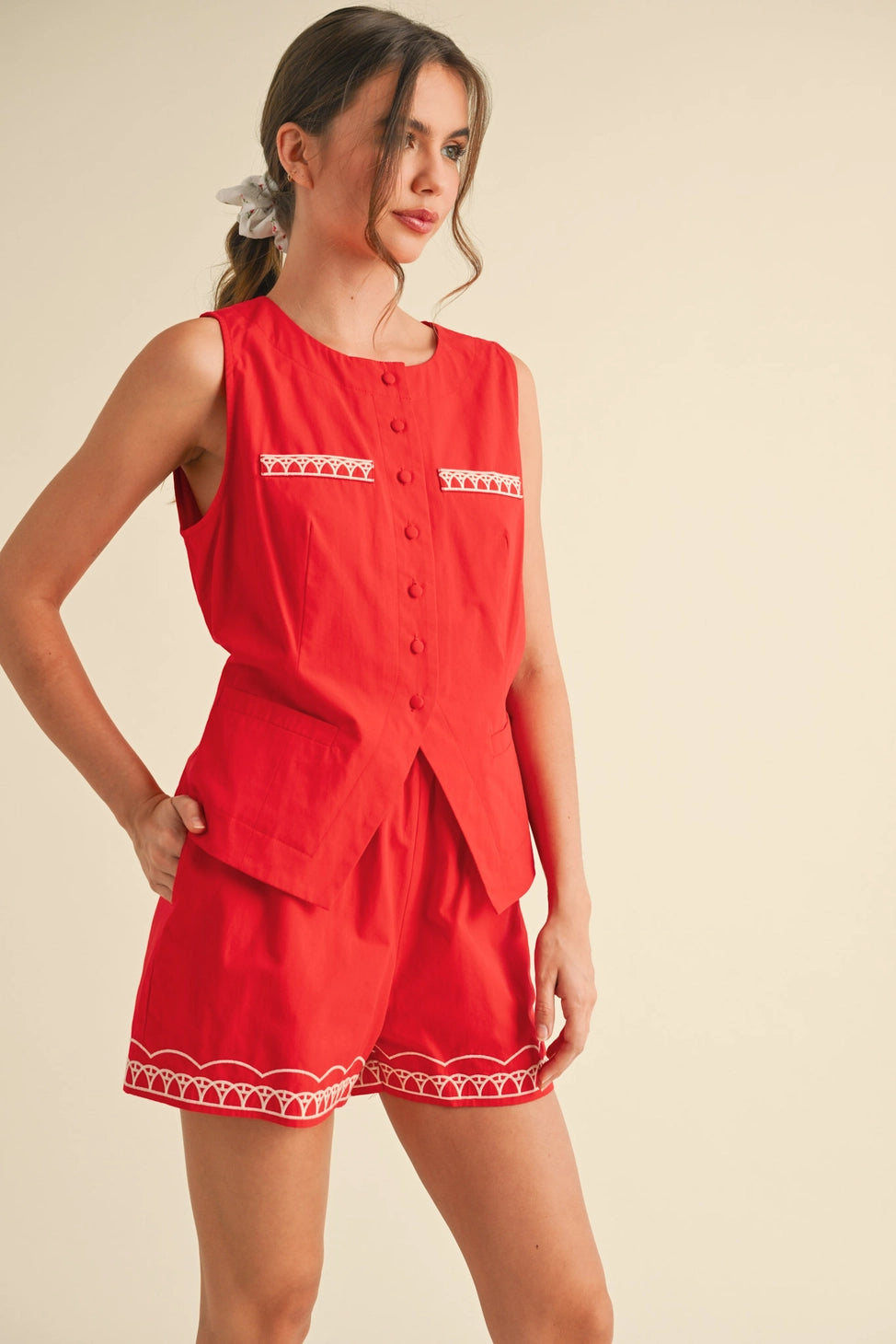 Embroidered Vest and Shorts Set
