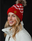 Red & Pink Checkered Pom Hat