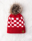 Red & Pink Checkered Pom Hat