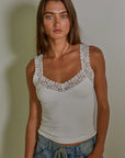 Ribbed Tank Top with Lace Trim