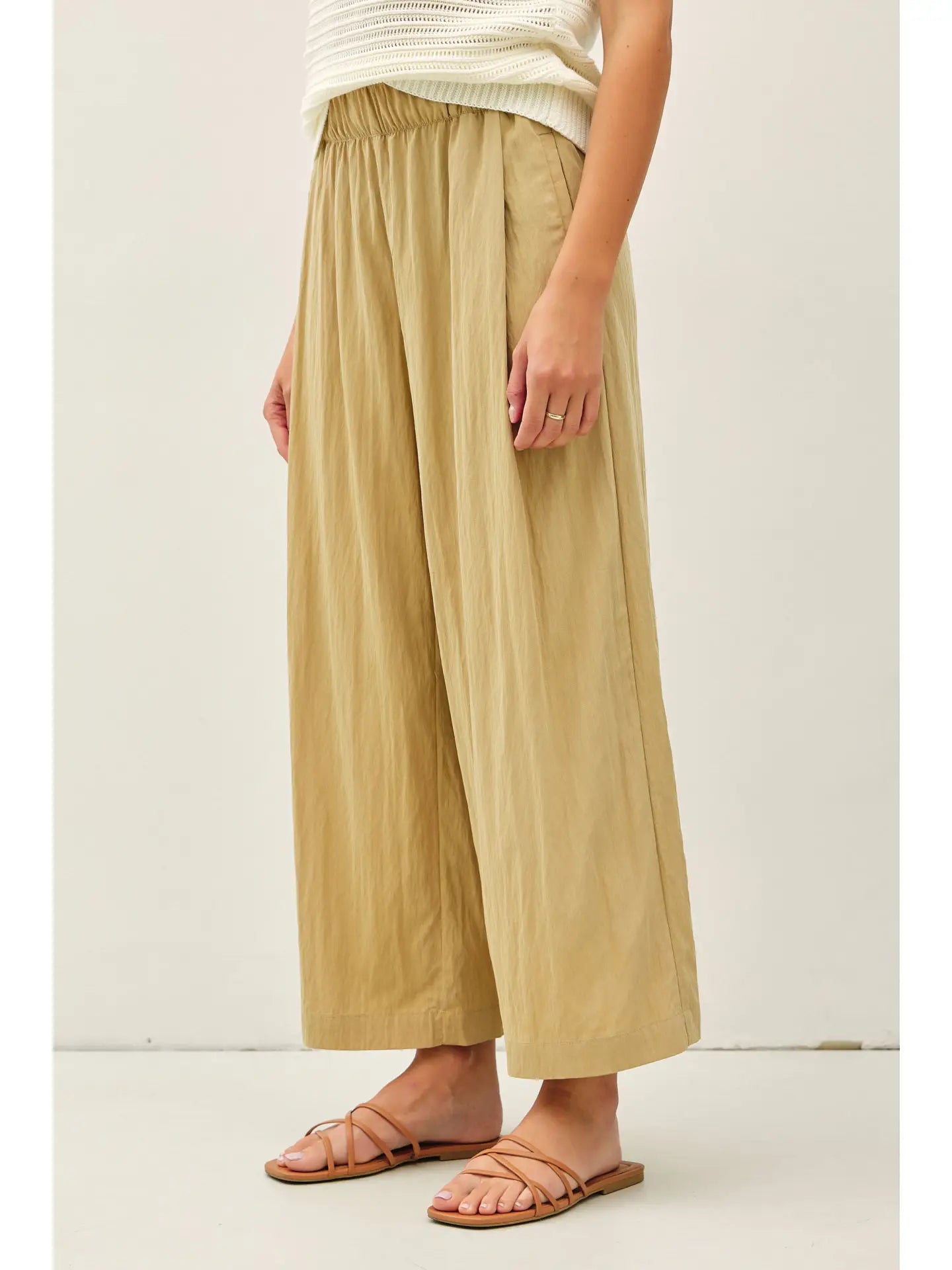 Celia Crinkled Wide Leg Cropped Pants