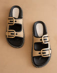 Lauryn Raffia Gold Buckle Sandal