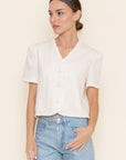 Sophie Ruffle Linen Short Sleeve Blouse