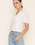 Sophie Ruffle Linen Short Sleeve Blouse