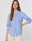 Star Print 3/4 Sleeve Button-Down Shirt