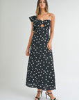 Tara Polka Dot One Shoulder Maxi Dress