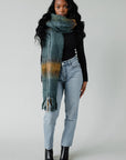 Plaid Long Scarf with Fringe