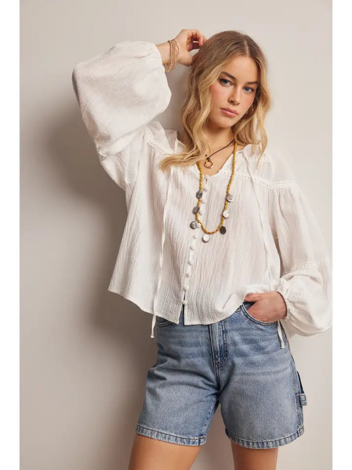 Tessa Textured Peasant Blouse