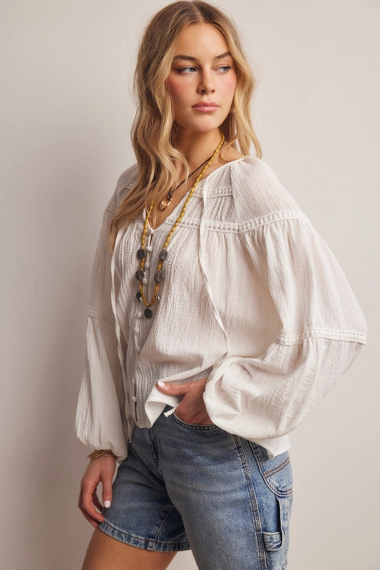 Tessa Textured Peasant Blouse