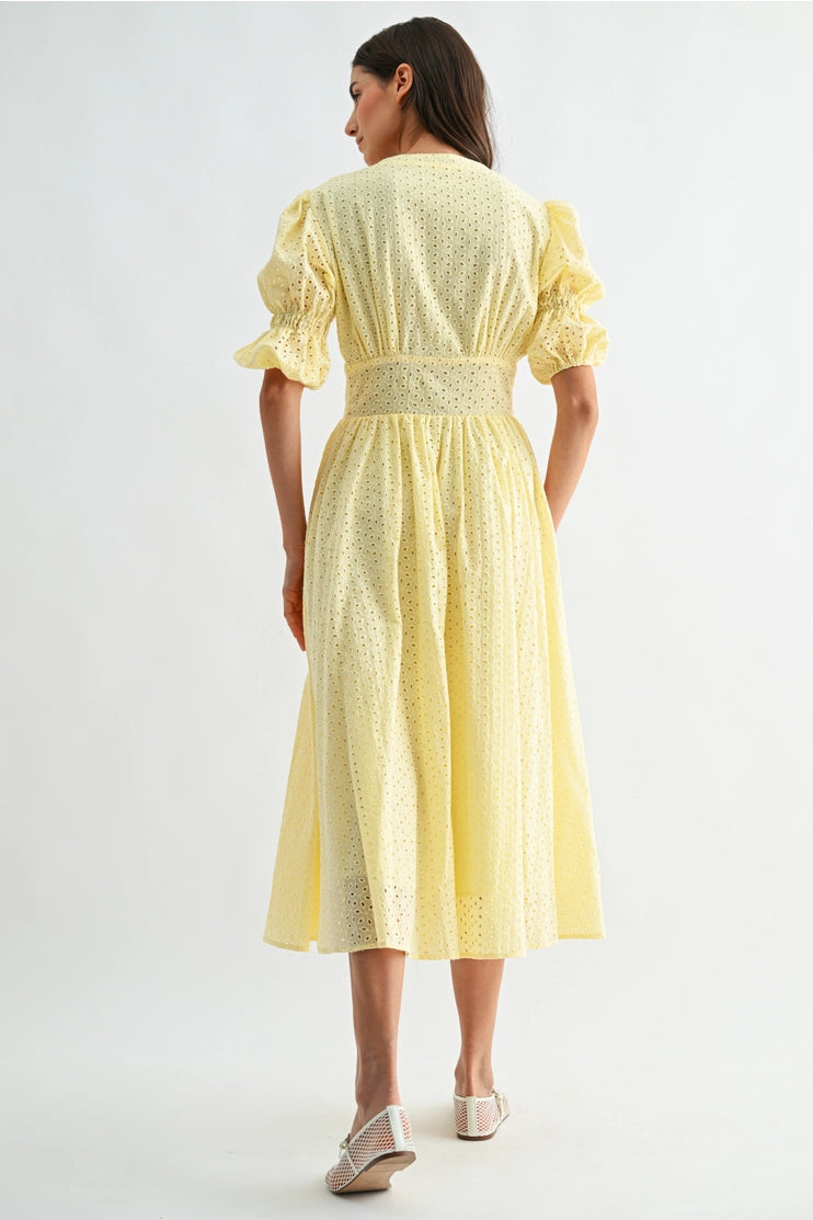 Elena Eyelet Puff Sleeve Midi Dress
