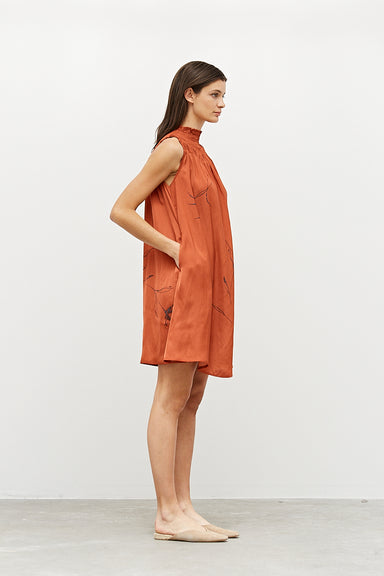 Lucia Floral Satin Smocked Neck Dress